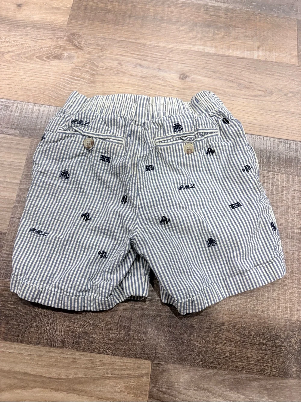 Striped Embroidered Baby Boy Seersucker Shorts - Blue/White